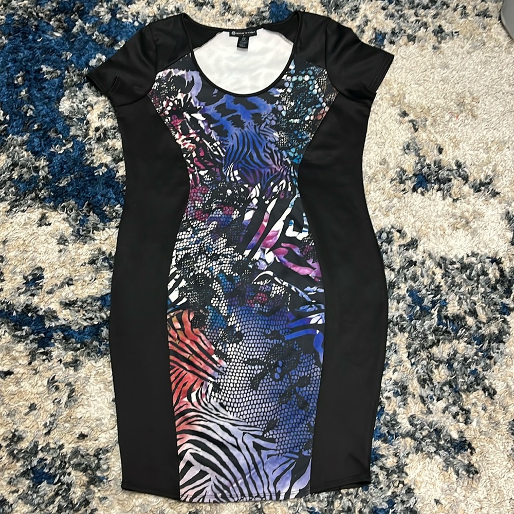 FTF Fashion to Figure Dress Multi-colored Abstract Animal Print Fitted Size 1X